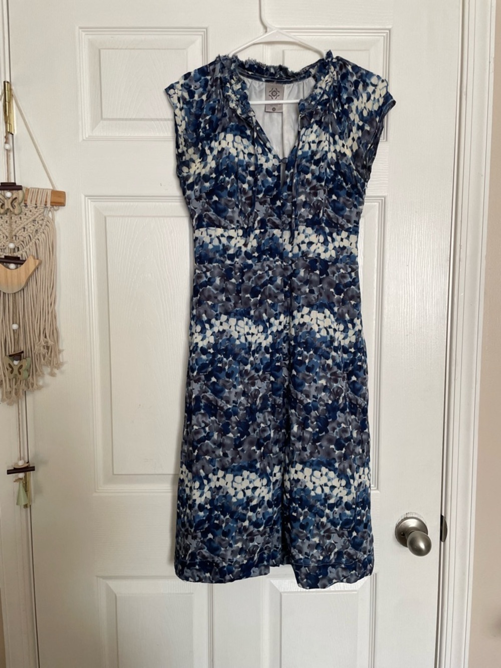 Modbe 100% Cotton Womens XS Blue Dots Short Sleeve Midi Dress